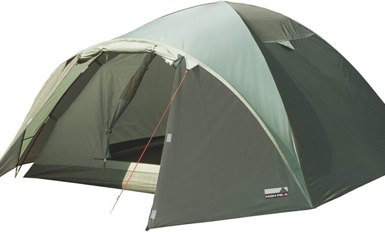 High Peak Nevada 4 kubbe çadır, ön yapılı kamp çadırı, 4 kişilik, çift duvarlı, 2000 mm su geçirmez, havalandırma sistemi, hava şartlarına karşı koruma girişi, sivrisinek koruması