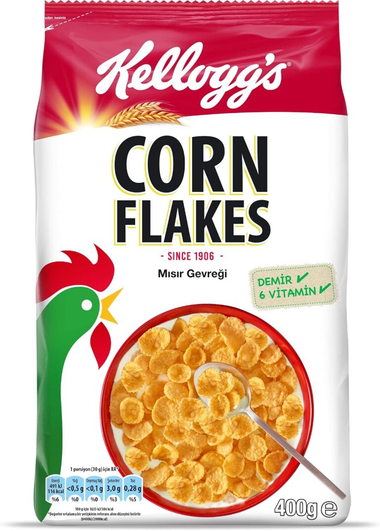 Kellogg's Corn Flakes Çıtır Altın Renginde Kahvaltılık Mısır Gevreği 400 Gr,Lif Kaynağı,Demir ve 6 Vitamin içerir,Folik Asit içerir