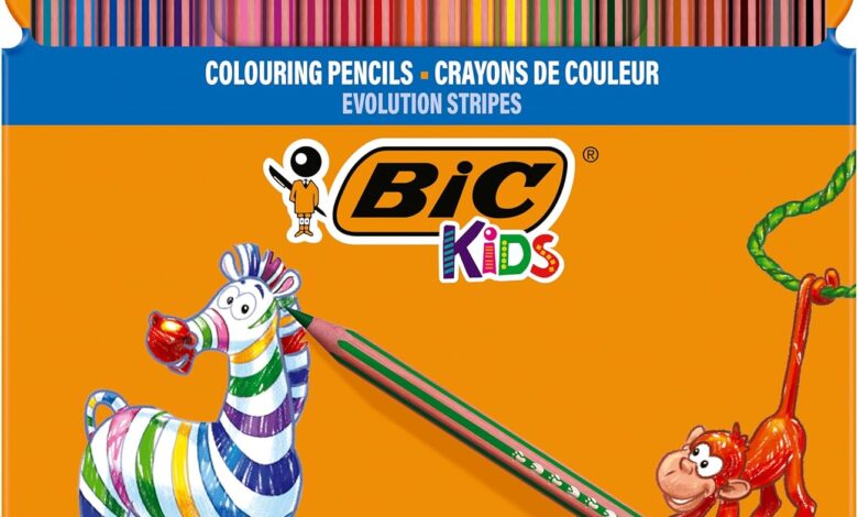 BIC Kids Evolution Stripes Kuru Boya Kalemi, 24'lü Kutu, Kıymık Oluşturmaz, Çiğnemeye Karşı Dayanıklı, Kolay Açılır