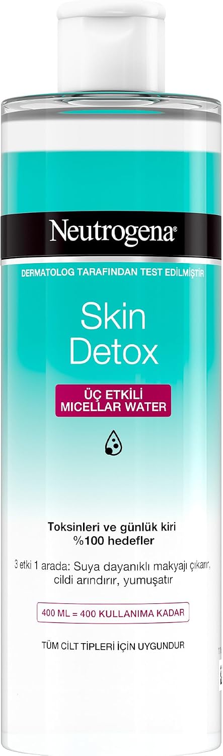 Neutrogena Skin Detox Micellar Water 3'ü 1 Arada Nazik Temizleyici Kir ve Makyaj Temizleme Suyu Yüz Göz Dudak İçin 400 ml