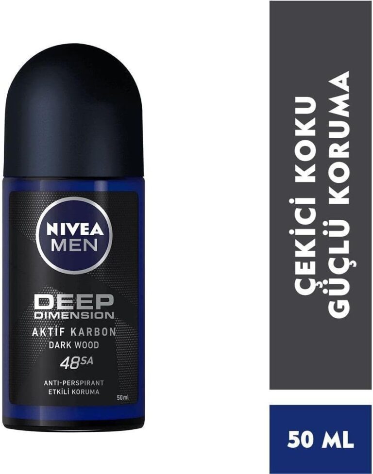 NIVEA MEN Erkek Roll on Deodorant Deep Dimension 50 ml,72 Saat Ter ve Ter Kokusuna Karşı Koruma,Maskülen Ferah Koku,Aktif Karbon,Yapışkan His Bırakmaz