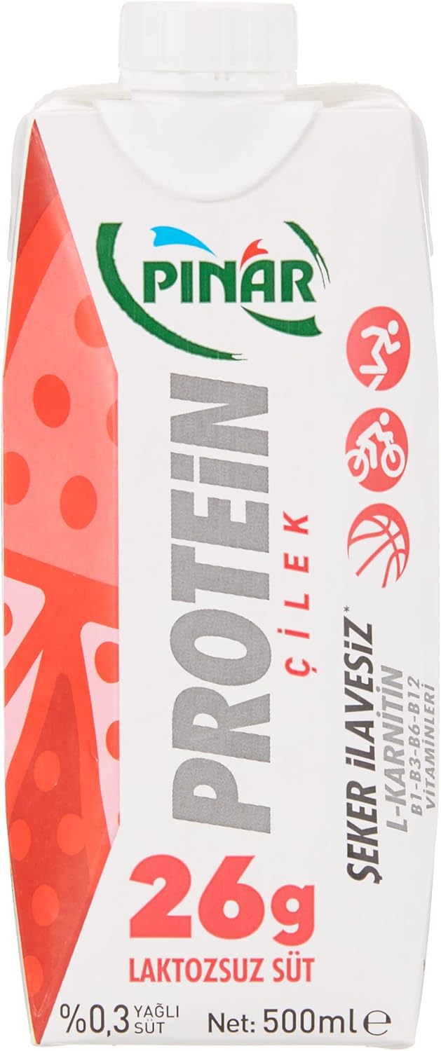 Pınar Çilekli Protein Süt 500 ml 26g Protein, Şeker İlavesiz