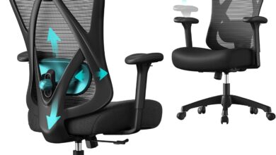 SONGMICS Ofis Sandalyesi, Ergonomik Çalışma Masası Sandalyesi, Bilgisayar Sandalyesi, File Sandalye, Ayarlanabilir Bel Desteği ve Baş Desteği, 150 Kg'a Kadar Taşıma Kapasitesi, Yüksekliği