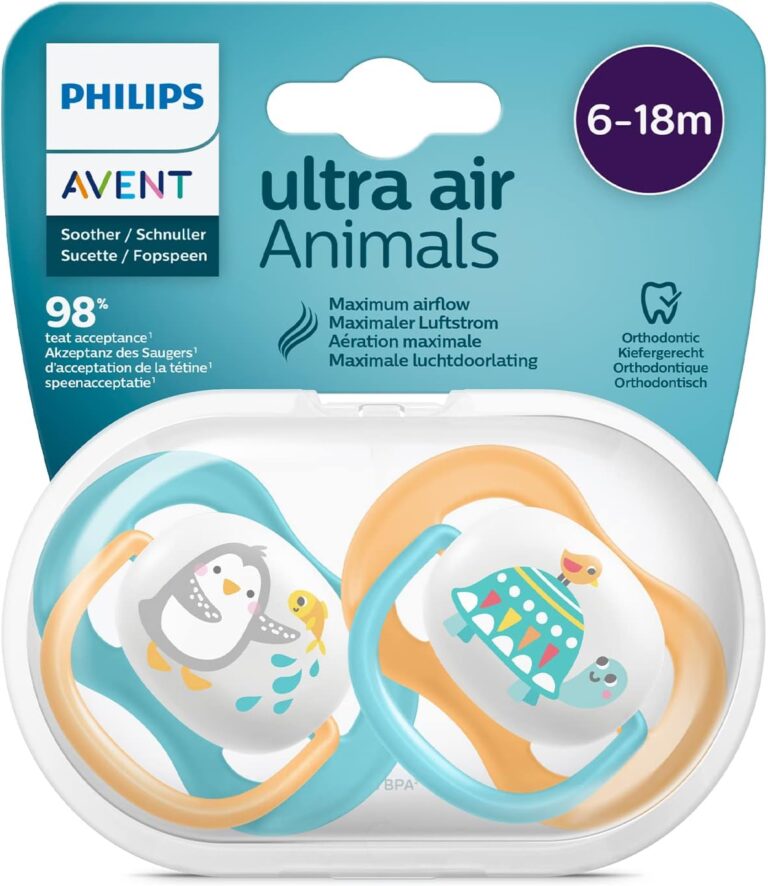 Philips Avent Ultra Air Emzik, Erkek Bebekler için 6-18 Ay, 2’li Paket, Ortodontik Silikon, Geniş Hava Delikli, Mikrodalga Sterilize Edilebilir, BPA İçermez, Taşıma Kutulu, SCF080/07