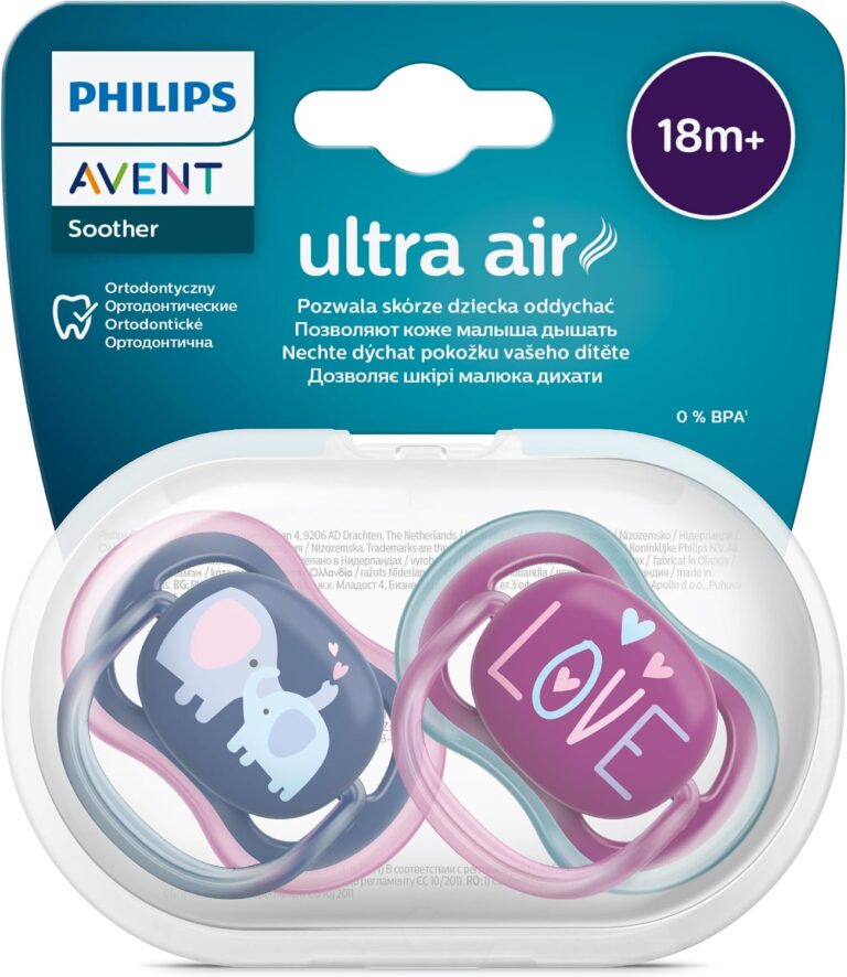 Philips Avent Ultra Air Emzik, 18 Ay+, Kız Bebekler için, 2’li Paket, Ortodontik Silikon, Geniş Hava Delikli, Mikrodalga Sterilize Edilebilir, BPA İçermez, Taşıma Kutulu, SCF349/22