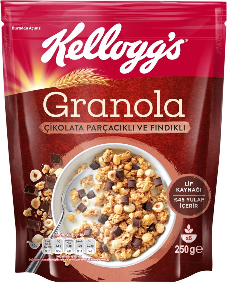 Kellogg's Granola Çikolata Parçacıklı ve Fındıklı 250 Gr, Yulaf içerir,Lif Kaynağı, Belçika Çikolata Parçaları,Antioksidan içerir,Kahvaltılık Gevrek,Müsli