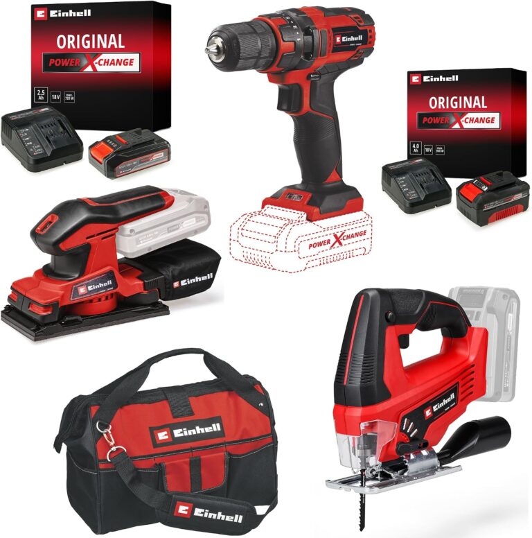 Einhell TC-CD 18/35 Li + TC-OS 18/187 Li + TC-JS 18 Li Akülü Vidalama, Zımpara ve Dekupaj Testere Seti (2,5 Ah Akü ve Şarj Cihazı, 4,0 Ah Akü Şarj Cihazı, Çanta Dahildir)