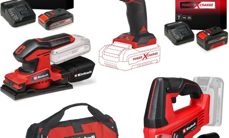 Einhell TC-CD 18/35 Li + TC-OS 18/187 Li + TC-JS 18 Li Akülü Vidalama, Zımpara ve Dekupaj Testere Seti (2,5 Ah Akü ve Şarj Cihazı, 4,0 Ah Akü Şarj Cihazı, Çanta Dahildir)