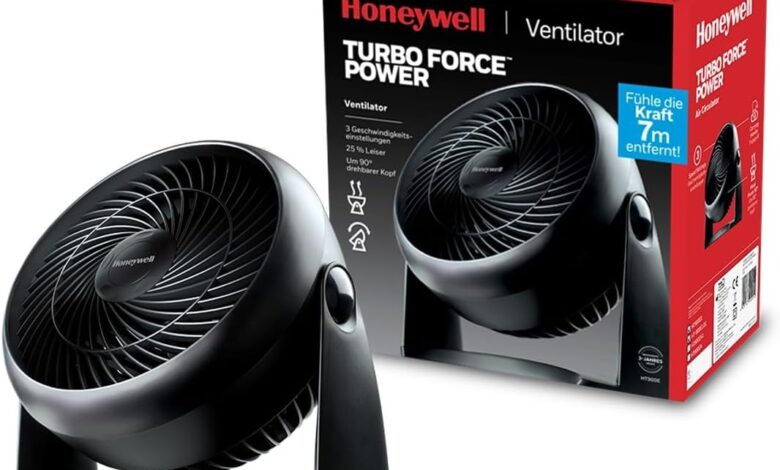 HONEYWELL TurboForce Turbo Vantilatör HT900E, Sessiz Soğutma, 90 Dereceye Kadar Ayarlanabilir Eğim Açısı, 3 Hız Ayarı, Duvara Montaj, Masa Vantilatörü - Siyah