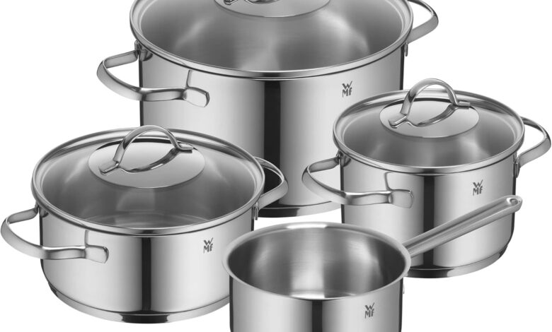 WMF Provence Plus 4 Parça Tencere Seti, İndüksiyon Uyumlu, Cam Kapaklı, Cromargan® Yüksek Kaliteli Parlak Paslanmaz Çelik, Kaplamasız Tencere Seti