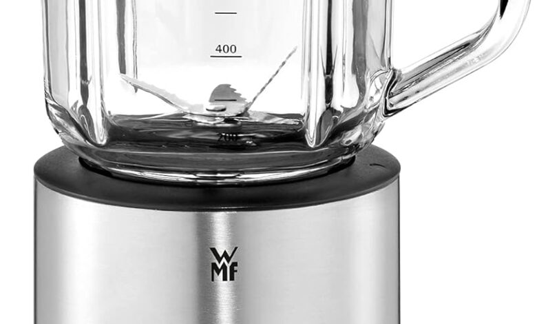 WMF Küchenminis Kompakt Blender, 400 W, Mini Sürahi Blender, 800 ml Cam Hazne, Mat Paslanmaz Çelik