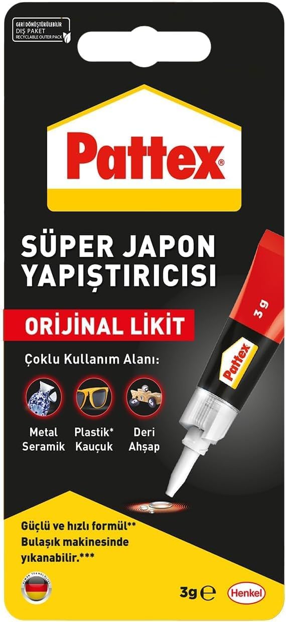 Pattex Süper Yapıştırıcı, Kaliteli Onarımlar için Çok Amaçlı Güçlü Yapıştırıcı, Özel Kapağıyla Kolay Kullanımlı Hızlı Yapıştırıcı, 1x3g