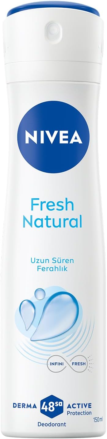 NIVEA Kadın Sprey Deodorant Fresh Natural 150 ml,Ter Kokusuna Karşı 48 Saat Koruma,Uzun Süren Ferahlık,Okyanus Özleri Kokusu,Alüminyum İçermez