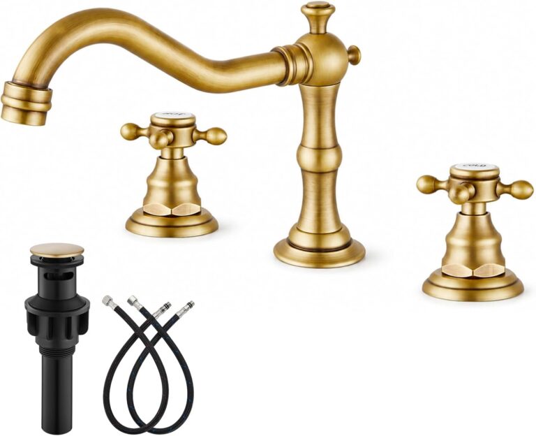 Banyo Lavabo Bataryası Yaygın Çift Çapraz Düğmeler Antik Pirinç 3 Delikli Karıştırma Musluk Güverte Montajı Açılır Tahliye