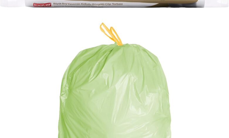 Koroplast Yasemin Kokulu Büyük Boy Büzgülü Çöp Poşeti 10'lu 65x67 cm, Kolay Bağlanır Kokulu Büzgülü Büyük Boy Çöp Torbası, Sızdırmaz, Yırtılmaz, Geri Dönüştürülebilir Atık Torbası, Güçlü Çöp Poşeti