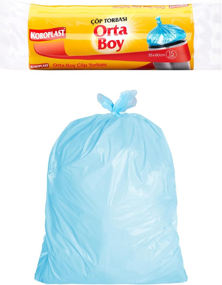 Koroplast Orta Boy Çöp Torbası 15'li 55x60 Cm, Sızdırmaz & Dayanıklı, Çift Katlı, Geri Dönüştürülebilir Orta Boy Çöp Poşeti, Mutfak, Ofis, İlk Yardım Çantası, Okul, Kantin, Market, Bahçe, Balkon