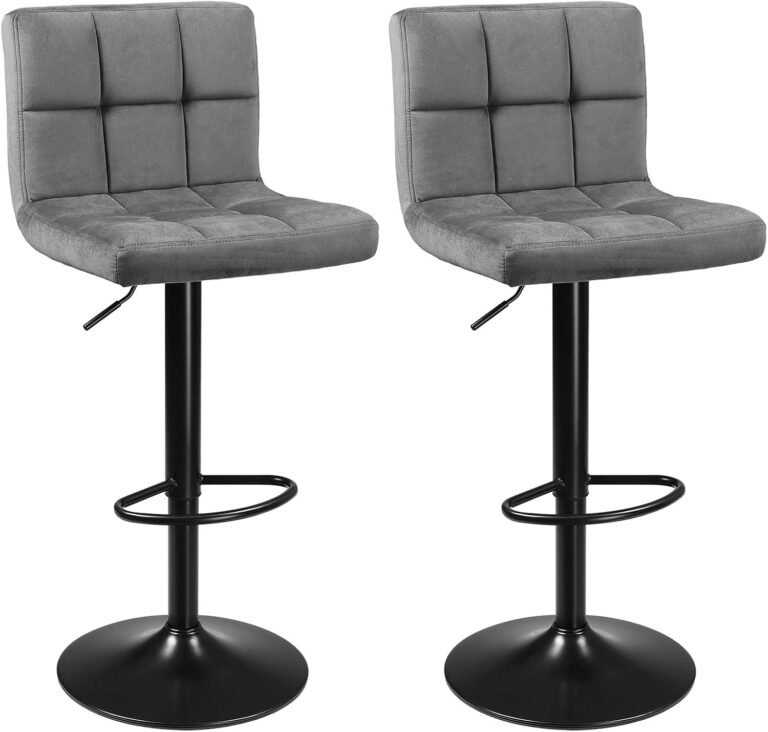 SONGMICS 2Li Set Kadife Bar Tabureleri, Yüksekliği Ayarlanabilir Döner Tabureler, Mutfak Sandalyeleri, Sırtlık ve Ayaklık, Metal Koyu Gri Ljb014G01