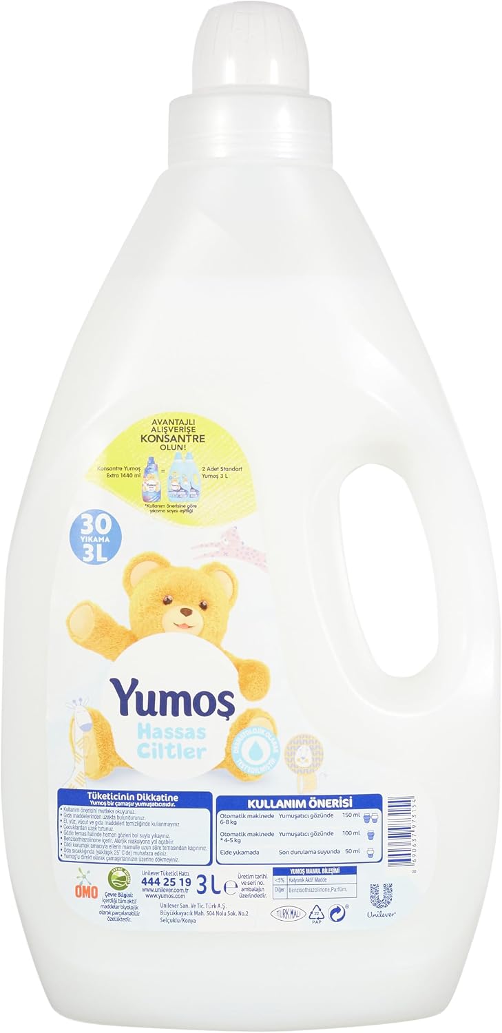 Yumoş Hassas Ciltler Standart Sıvı Yumuşatıcı 30 Yıkama (1 x 3000 ml)