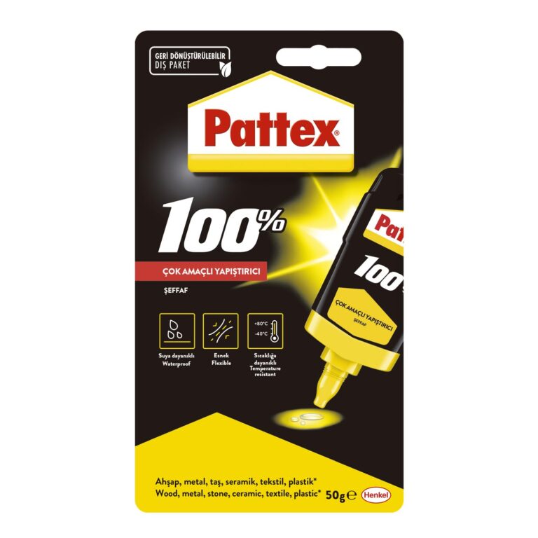 Pattex 100 % Yapıştırıcı, Farklı Malzemelere Uygun Güçlü Yapıştırıcı, İç ve Dış Onarımlar için Çok Amaçlı Yapıştırıcı, Su ve Solvent İçermeyen Hızlı Yapıştırıcı, 1x50g