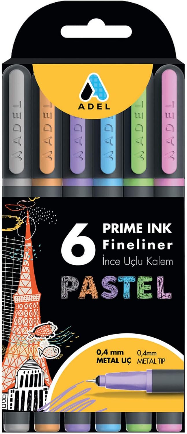 ADEL Prime Ink Fineliner 6'lı Pastel Klasik İnce Uçlu Kalem