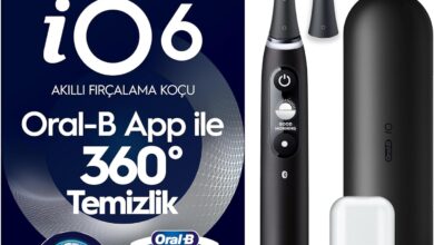 Oral-B iO6 Siyah Şarjlı/Elektrikli Diş Fırçası, 2 Fırça Başlığı, Uzun Ömürlü Pil, Premium Seyahat Kabı, Yedek Başlık Kabı