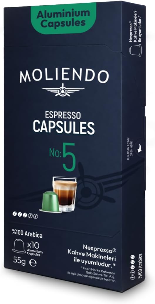 Moliendo Finest Coffee Kapsül No:5 Nespresso Uyumlu Alüminyum Kapsül 10 Adet