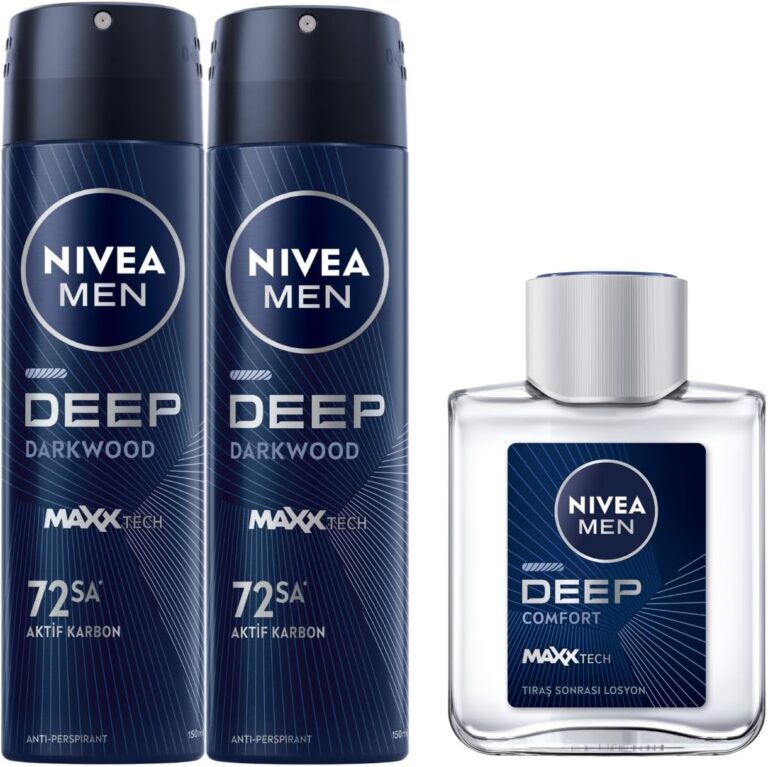 NIVEA Men Deep Dimension Tıraş Sonrası Losyon 100 ml, Çekici Koku + NIVEA Men Erkek Sprey Deodorant Deep Dimension 48 Saat Anti-perspirant Koruma, 150 ml, Erkeksi Koku X2