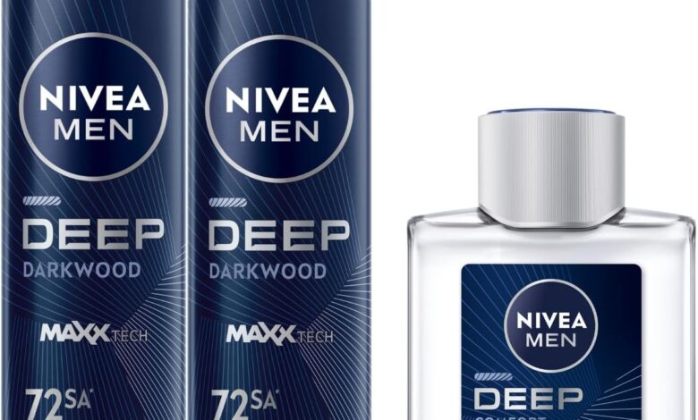 NIVEA Men Deep Dimension Tıraş Sonrası Losyon 100 ml, Çekici Koku + NIVEA Men Erkek Sprey Deodorant Deep Dimension 48 Saat Anti-perspirant Koruma, 150 ml, Erkeksi Koku X2