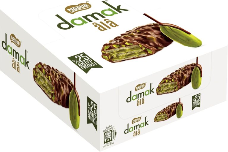 Nestlé DAMAK Ala Antep Fıstıklı Kremalı (.5), Antep Fıstıklı Sütlü Çikolata Kaplamalı Gofret 12 Adet x 30 g