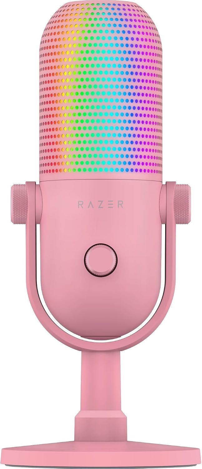 Razer Seiren V3 Chroma - RGB USB Mikrofon - Tap-to-Mute özellikli Süperkardioid Kondenser Mikrofon (Reaktif Aydınlatma, Dijital Kazanç Sınırlayıcı ve Entegre Şok Emici) Quartz