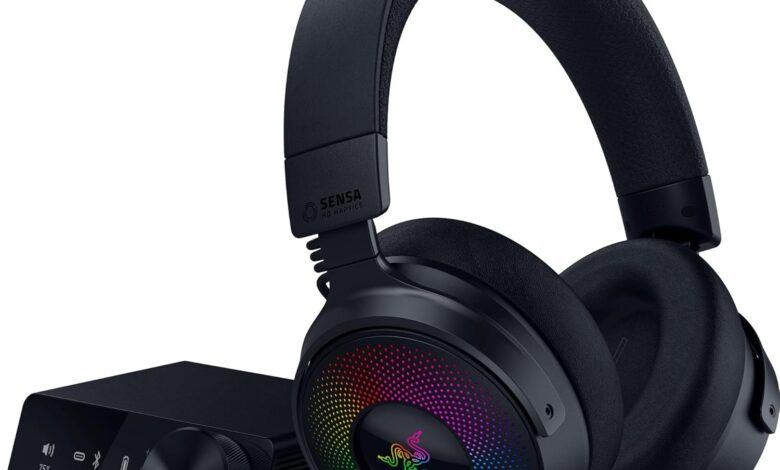 Razer Kraken V4 Pro - Kontrol hub'lı kablosuz oyun kulaklığı - Sensa HD haptikler (OLED kontrol hub'ı, TriForce 40mm sürücüler, HyperSpeed & Bluetooth, THX Audio) Siyah