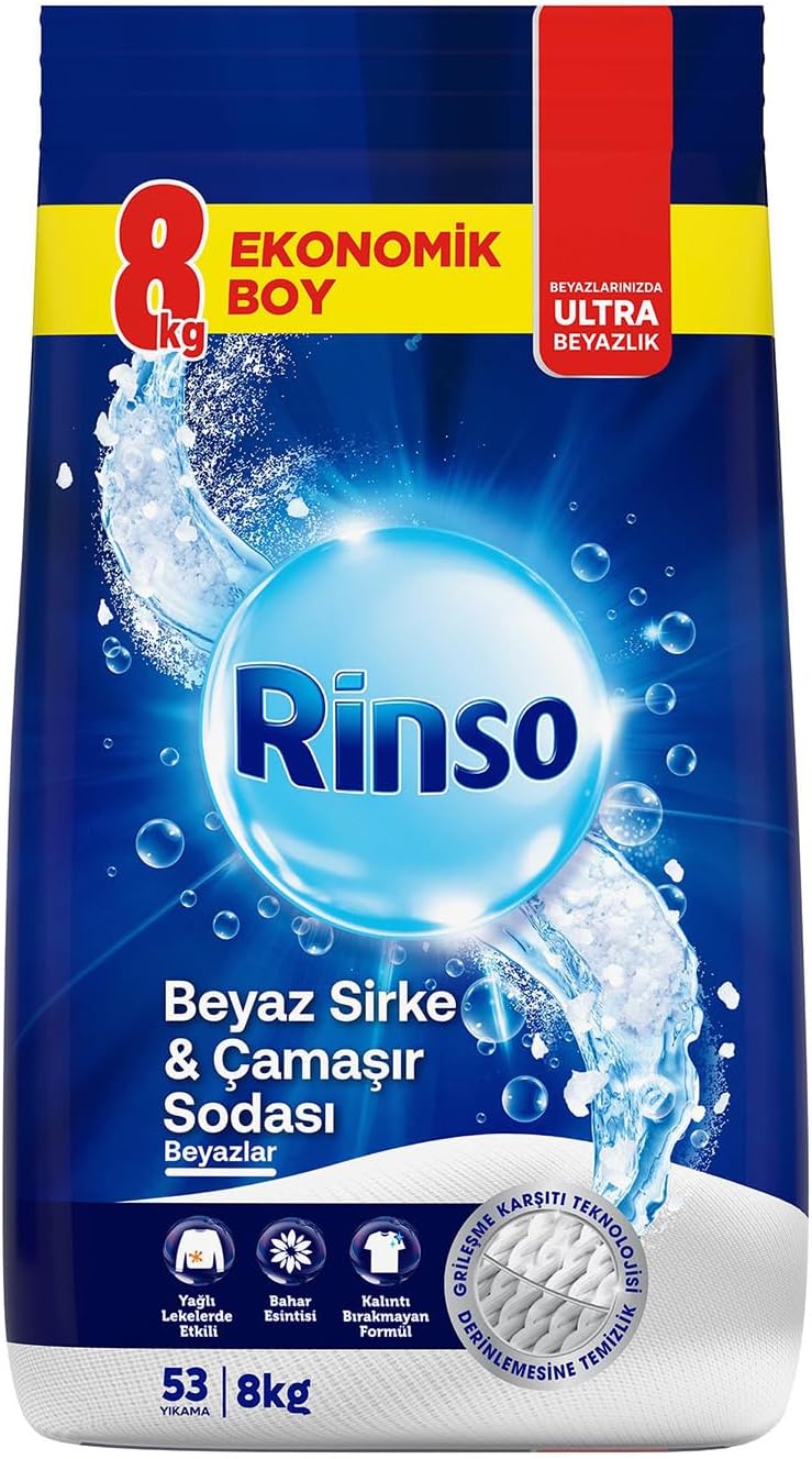 Rinso Beyaz Sirke ve Çamaşır Sodası Beyazlar için Toz Deterjan 8 KG