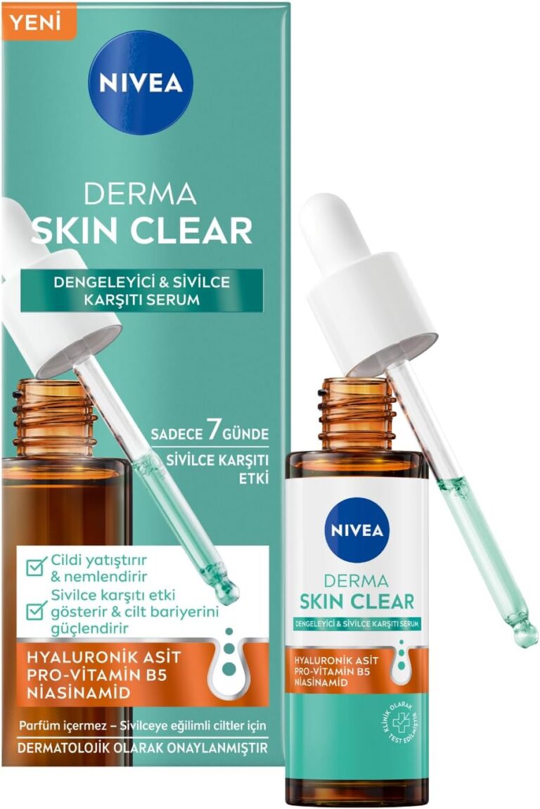 NIVEA Derma Skin Clear Dengeleyici ve Sivilce Karşıtı Serum 30ml, Cildi Yatıştırır, Komedojenik Değildir,Niasinamid, Hyaluronik Asit, Pro Vitamin B5,Yağlı,Karma Cilt