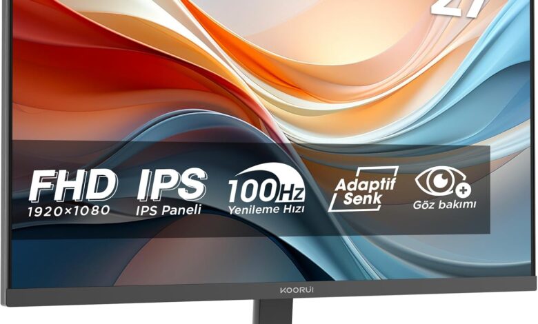 KOORUI E2711F 27 inç Monitör Full HD, 100 Hz, 5ms, Göz Konforu, sRGB Farbumfangs, (1920 x 1080, HDMI, VGA, Neigbar, VESA 75x75)