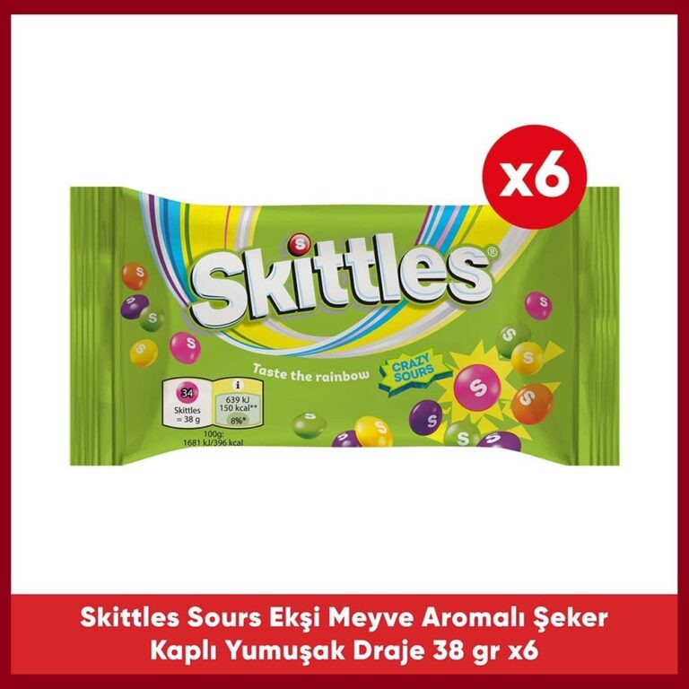 Skittles Sours Ekşi Meyve Aromalı Draje Şekerleme 38 g x 6