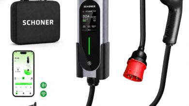 SCHONER® 22KW Taşınabilir Elektrikli Araç Şarj İstasyonu Wi-Fi/Bluetooth Smart 5.5 Metre Tip2 Kablolu Trifaz/Monofaz 32A 22kW/11kW/7.66kW/3.5kW (ChargePro22-APP)