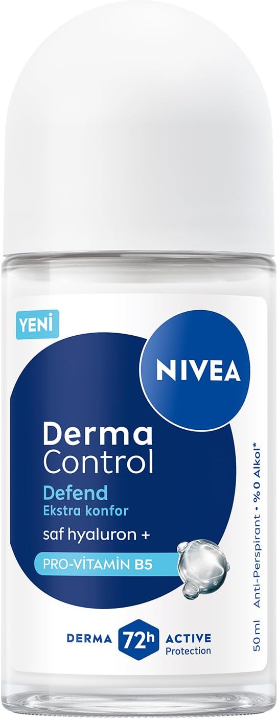 NIVEA Kadın Roll on Deodorant Derma Control Defend 50 ml,Tahrişe Karşı Koruma, 72 Saat Anti Perspirant Koruma,Alkolsüz Formül,Hyaluronik Asit, Provitamin B5