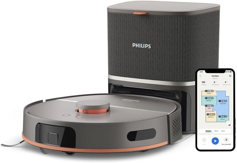 Philips HomeRun 5000 Serisi Robot Elektrikli Süpürge, Çift Döner Mop, Süpürme ve Paspas, 10.000Pa Emiş Gücü, Lazer Çizgi Navigasyon, HomeRun Uygulaması, Açık Gri (XU5100/10)