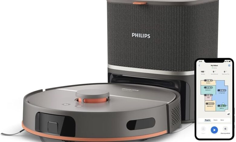 Philips HomeRun 5000 Serisi Robot Elektrikli Süpürge, Çift Döner Mop, Süpürme ve Paspas, 10.000Pa Emiş Gücü, Lazer Çizgi Navigasyon, HomeRun Uygulaması, Açık Gri (XU5100/10)