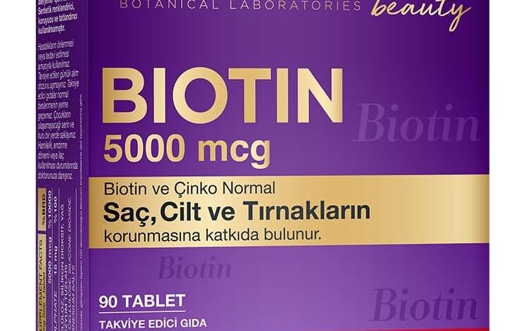 Bioxcin Biotin 5000 mcg | Saç ve Tırnak Sağlığı İçin Biotin + Çinko | Yorgunluk ve Enerji Metabolizması Desteği | 90 Tablet | Şeker ve Gluten İçermez