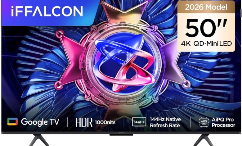 iFFALCON 50U95A 50 İnç Smart TV 4K QD-Mini LED Yüksek Parlaklık HDR 10+ Gaming Google TV, 144Hz Doğal Yenileme Hızı, ONKYO 2.1 Hi-Fi, Dolby Vision Atmos, MEMC, AI Modu, Game Master (2026 Modeli)