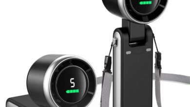 ROBEVE Blic BWFN22 Turbo El Vantilatörü Mini Fan Vantilatör Katlanabilir 3’ü 1 Arada Taşınabilir Fan 5 Kademeli LED Ekranlı USB-C Şarjlı Mini Vantilatör Boyun Askılı Masaüstü Kullanım (Siyah)