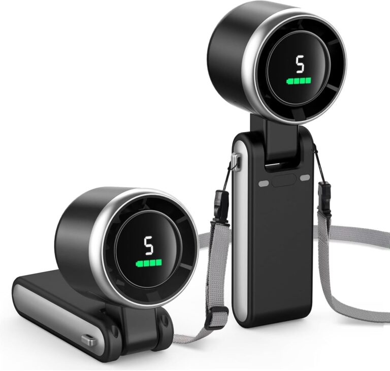 ROBEVE Blic BWFN22 Turbo El Vantilatörü Mini Fan Vantilatör Katlanabilir 3’ü 1 Arada Taşınabilir Fan 5 Kademeli LED Ekranlı USB-C Şarjlı Mini Vantilatör Boyun Askılı Masaüstü Kullanım (Siyah)