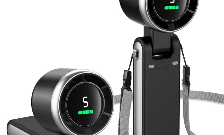 ROBEVE Blic BWFN22 Turbo El Vantilatörü Mini Fan Vantilatör Katlanabilir 3’ü 1 Arada Taşınabilir Fan 5 Kademeli LED Ekranlı USB-C Şarjlı Mini Vantilatör Boyun Askılı Masaüstü Kullanım (Siyah)