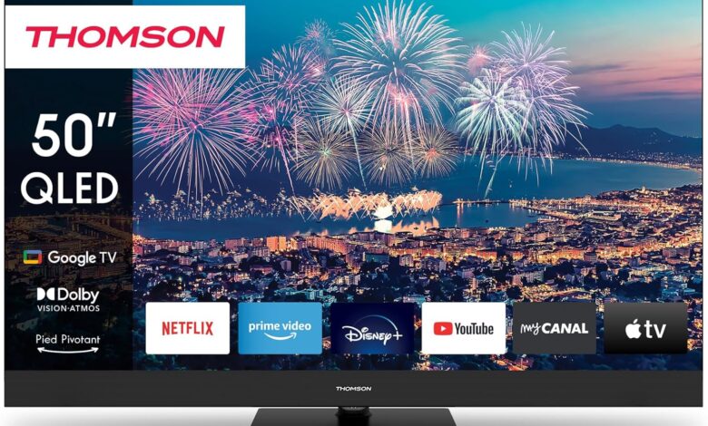 Thomson TV 50 İnç (127 cm) Qled Plus 4K Uhd Smart Google TV, Entegre Soundbar, Sesli Kontrol, Chromecast, Dolby Vision/Atmos, Merkezi Dönebilen Stand, 50QG6C14