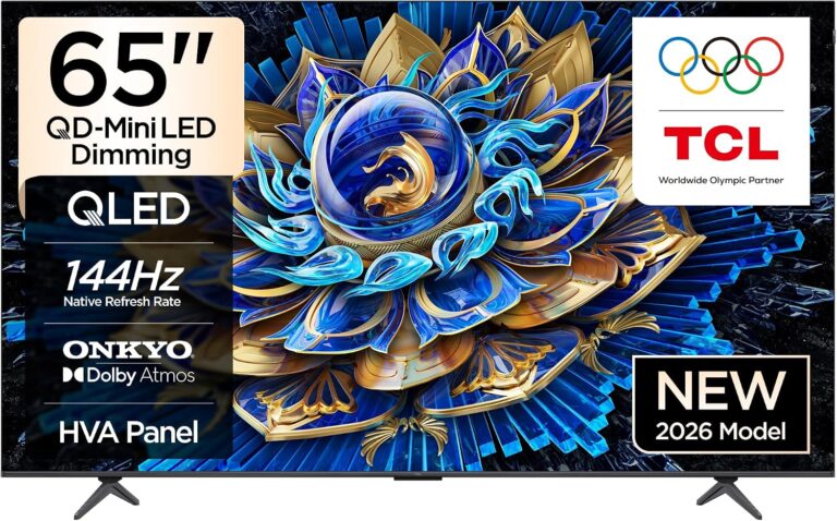 TCL 65 inç Akıllı TV 65T8D 4K QD-Mini LED Dimming Renkli Quantum Crystal HDR10+ Oyun Google TV, 144Hz Doğal Yenileme Hızı, ONKYO 2.1 Hi-Fi Ses Sistemi, Dolby Atmos, AI Modu, Game Master (2026 Modeli)
