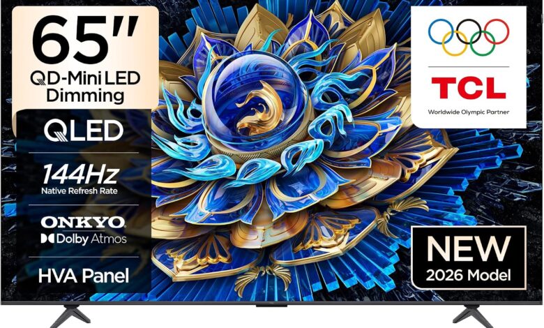 TCL 65 inç Akıllı TV 65T8D 4K QD-Mini LED Dimming Renkli Quantum Crystal HDR10+ Oyun Google TV, 144Hz Doğal Yenileme Hızı, ONKYO 2.1 Hi-Fi Ses Sistemi, Dolby Atmos, AI Modu, Game Master (2026 Modeli)