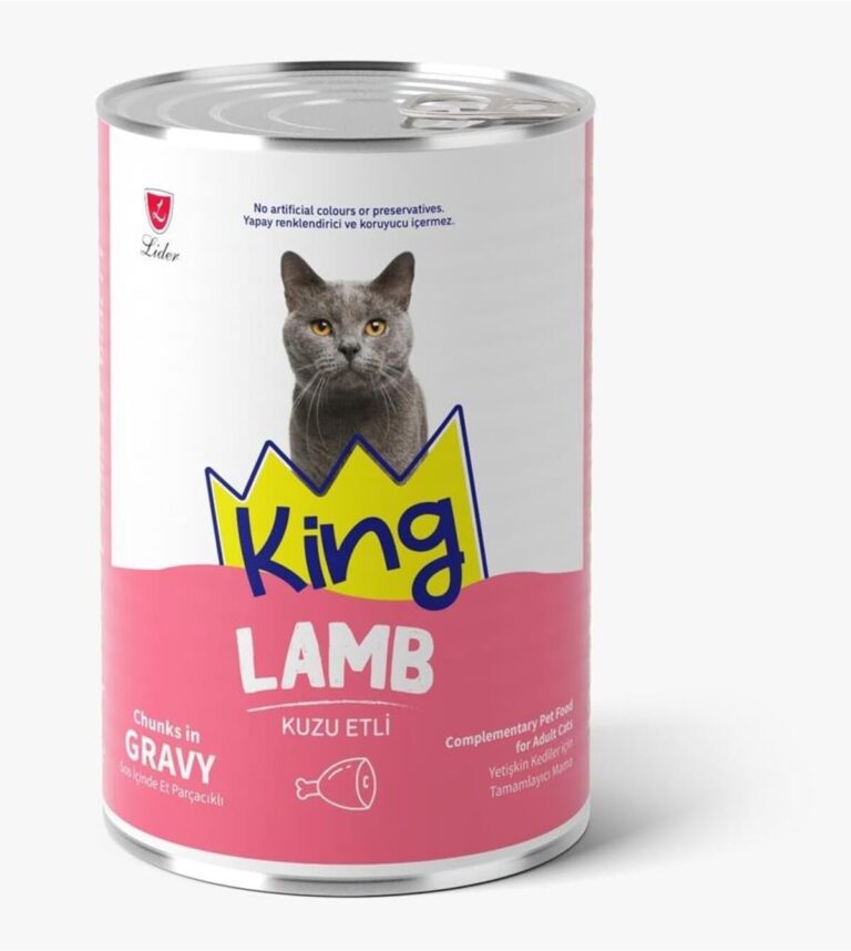 King Sos İçinde Et Parçacıklı Kuzu Etli Yetişkin Kedi Konserve Maması 400g
