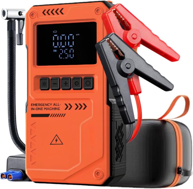 Auhma 10000mAh Jump Starter Akü Takviye Cihazı - 150 PSI Lastik Şişirme Hava Pompası, Taşınabilir Powerbank ve LED Fenerli Çok Amaçlı Araç Kiti (Turuncu)