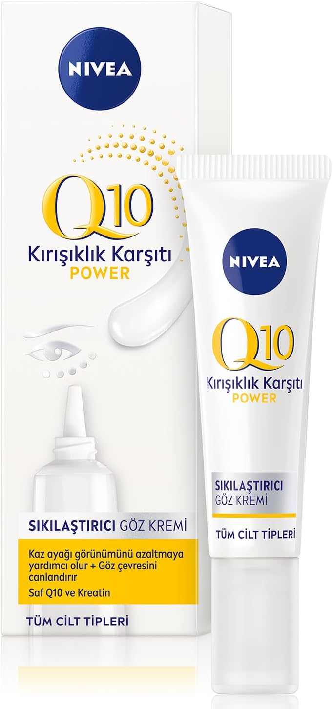 NIVEA Q10 Power Kırışık Karşıtı Sıkılaştırıcı Göz Kremi, 15 ml, Hassas Göz Çevresi, Şişkinlik,Hyaluronik Asit,Kreatin,Hafif Formül